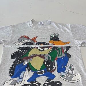 Vtg 90s Gray Looney Tunes Graphic T-Shirt Bugs Bunny, Daffy Duck, and Taz.(M)